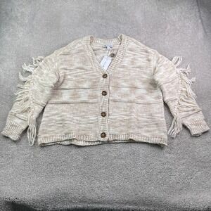 Jessica Simpson Sweater Womens 2X Brown Oatmeal Aamina Fringe‎ Cardigan NEW NWT